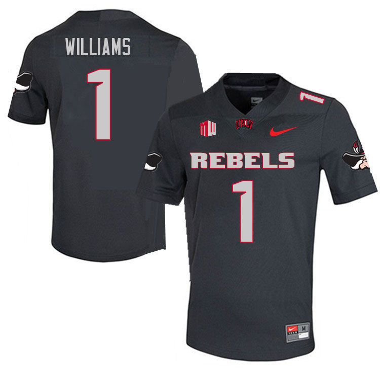 Men #1 Jerrae Williams UNLV Rebels College Football Jerseys Stitched Sale-Charcoal - Click Image to Close